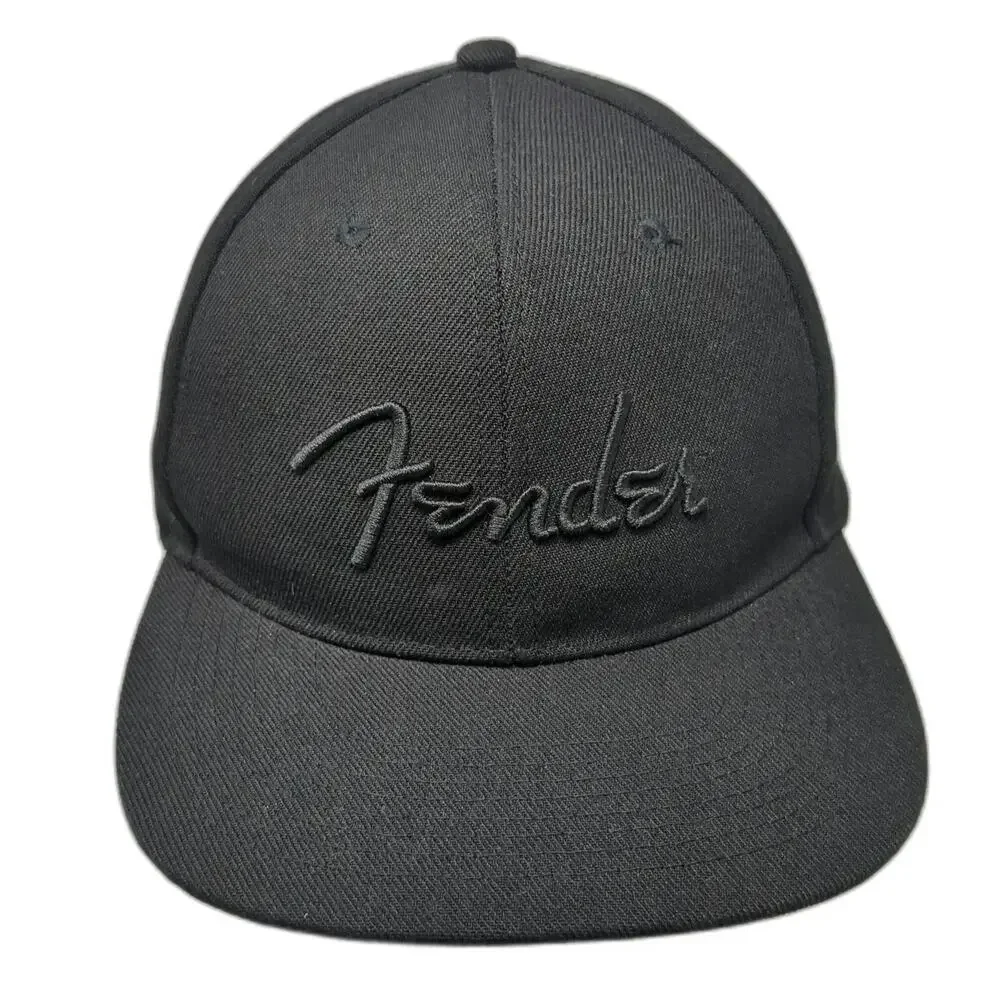 Fender Snapback Hat Black One Size Flat Brim Embroidered Logo Music Gear